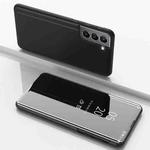 For Samsung Galaxy S22 5G Plated Mirror Horizontal Flip Leather Case with Holder(Black)