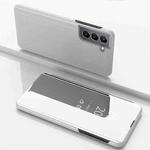For Samsung Galaxy S22 5G Plated Mirror Horizontal Flip Leather Case with Holder(Silver)