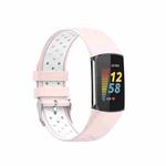 For Fitbit Charge 5 Double Color Metal Buckle Hole Silicone Watch Band(Pink White)