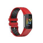 For Fitbit Charge 5 Double Color Metal Buckle Hole Silicone Watch Band(Red Black)
