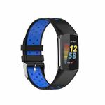 For Fitbit Charge 5 Double Color Metal Buckle Hole Silicone Watch Band(Black Blue)