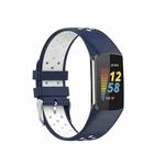 For Fitbit Charge 5 Double Color Metal Buckle Hole Silicone Watch Band(Blue White)