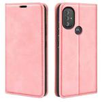 For Motorola Moto G Power 2022 Retro-skin Magnetic Suction Phone Leather Case with Holder & Card Slots & Wallet(Pink)