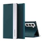 For Samsung Galaxy S22 5G Side Electroplated Magnetic Ultra-Thin Horizontal Flip Leather Case with Holder(Green)