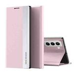 For Samsung Galaxy S22+ 5G Side Electroplated Magnetic Ultra-Thin Horizontal Flip Leather Case with Holder(Pink)
