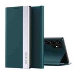 For Samsung Galaxy S22 Ultra 5G Side Electroplated Magnetic Ultra-Thin Horizontal Flip Leather Case with Holder(Green)
