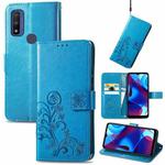 For Motorola Moto G Pure Four-leaf Clasp Embossed Leather Case with Lanyard & Card Slot & Wallet & Holder(Blue)