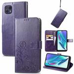 For Motorola Moto G50 5G Four-leaf Clasp Embossed Leather Case with Lanyard & Card Slot & Wallet & Holder(Purple)