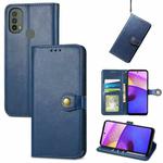 For Motorola Moto E40 Retro Solid Color Buckle Leather Phone Case(Blue)