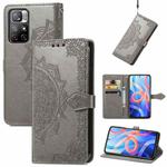 Mandala Flower Embossed Flip Leather Phone Case For Xiaomi Redmi Note 11(Grey)