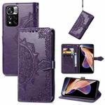 Mandala Flower Embossed Flip Leather Phone Case For Xiaomi Redmi Note 11 Pro / 11 Pro+(Purple)
