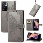 Mandala Flower Embossed Flip Leather Phone Case For Xiaomi Redmi Note 11 Pro / 11 Pro+(Grey)