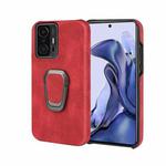 Ring Holder PU Phone Case For Xiaomi Mi 11T / 11T Pro(Red)
