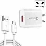 CA-25 QC3.0 USB 3A Fast Charger with USB to Micro USB Data Cable, AU Plug(White)