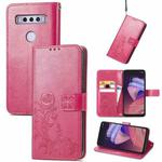 For TCL 10 SE Four-leaf Clasp Embossed Buckle Mobile Phone Protection Leather Case(Magenta)