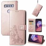 For TCL 10 SE Four-leaf Clasp Embossed Buckle Mobile Phone Protection Leather Case(Rose Glod)