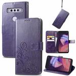 For TCL 10 SE Four-leaf Clasp Embossed Buckle Mobile Phone Protection Leather Case(Purple)
