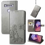 For TCL 10 SE Four-leaf Clasp Embossed Buckle Mobile Phone Protection Leather Case(Grey)