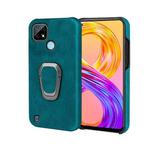 Ring Holder PU Phone Case For OPPO Realme C21(Cyan)