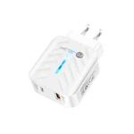 PD03 20W Type-C + QC3.0 USB Charger with Indicator Light, US Plug(White)
