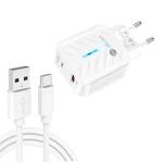 PD03 20W PD3.0 + QC3.0 USB Charger with USB to Type-C Data Cable, EU Plug(White)