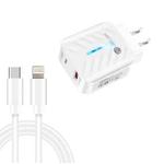 PD03 20W PD3.0 + QC3.0 USB Charger with Type-C to 8 Pin Data Cable, US Plug(White)
