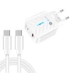 PD03 20W PD3.0 + QC3.0 USB Charger with Type-C to Type-C Data Cable, EU Plug(White)