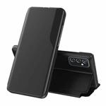 For Samsung Galaxy A73 5G Side Display Flip Leather Phone Case with Holder(Black)