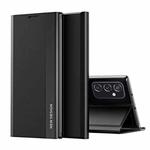 For Samsung Galaxy A73 5G Side Electroplated Magnetic Flip Leather Case with Holder(Black)