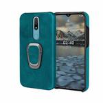 For Nokia 2.4 Ring Holder PU Phone Case(Cyan)