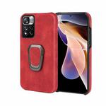 Ring Holder PU Phone Case For Xiaomi Redmi Note 11 Pro 5G(Red)