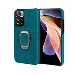 Ring Holder PU Phone Case For Xiaomi Redmi Note 11 Pro 5G(Cyan)