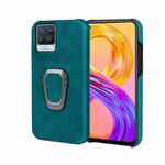 Ring Holder PU Phone Case For OPPO Realme 8 / 8 Pro(Cyan)