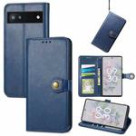 For Google Pixel 6a Solid Color Leather Buckle Phone Case(Blue)