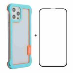 For iPhone 12 Pro Max ENKAY Frameless Hollow PC Case + Glass Film(Blue)