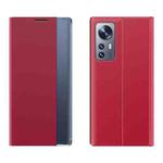 For Xiaomi 12 / 12X Side Display Magnetic Plain Texture Cloth + PC Case with Holder(Red)