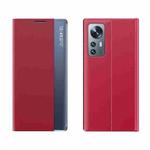 For Xiaomi 12 Pro Side Display Magnetic Plain Texture Cloth + PC Case with Holder(Red)