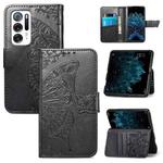 For OPPO Find N Butterfly Love Flower Embossed  Leather Case(Black)