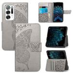 For OPPO Find N Butterfly Love Flower Embossed  Leather Case(Gray)