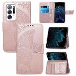 For OPPO Find N Butterfly Love Flower Embossed  Leather Case(Rose Gold)