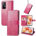 For Xiaomi 12 Four-leaf Clasp Embossed Leather Phone Case(Magenta)