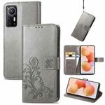 For Xiaomi 12 Four-leaf Clasp Embossed Leather Phone Case(Grey)