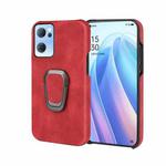 Ring Holder PU Phone Case For OPPO Reno7 5G(Red)