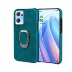 Ring Holder PU Phone Case For OPPO Reno7 5G(Cyan)