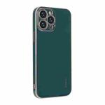 For iPhone 12 Pro ENKAY Plated Gold Edge TPU Case(Dark Green)