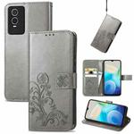 For Vivo Y76s Four-leaf Clasp Embossed Leather Phone Case(Grey)