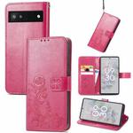 For Google Pixel 6a Four-leaf Clasp Embossed Buckle Leather Phone Case(Magenta)