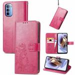For Motorola Moto G31 Four-leaf Clasp Embossed Buckle Leather Phone Case(Magenta)