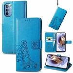 For Motorola Moto G31 Four-leaf Clasp Embossed Buckle Leather Phone Case(Blue)