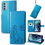 For Motorola Moto G51 5G Four-leaf Clasp Embossed Buckle Leather Phone Case(Blue)